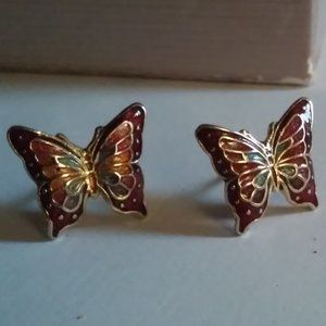 Vintage Avon Butterfly Pierced Earrings In Box 1/2" x 1/2" Unworn